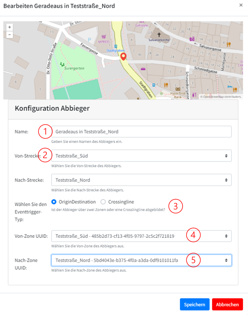 Abbildung 12: Konfigurationsfenster zur Definition von Fahrbeziehung.