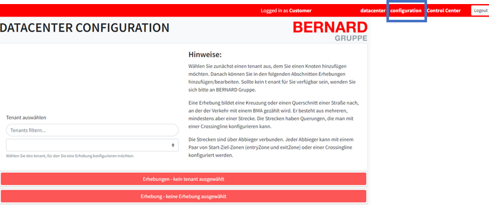 Abbildung 1: Data Center Benutzeroberfläche