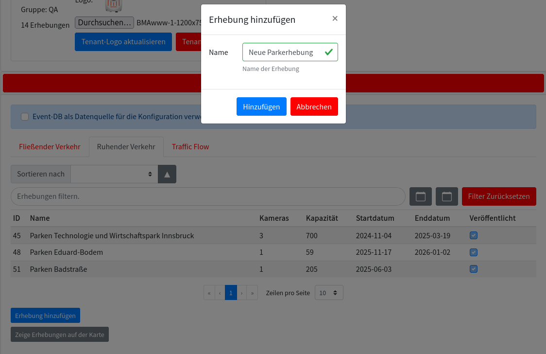 Abbildung: Hinzufügen einer neuen Erhebung