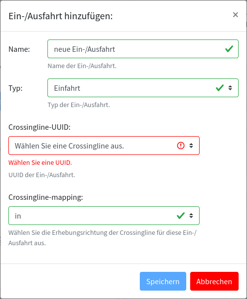 Abbildung: Hinzufügen einer Ein-/Ausfahrt