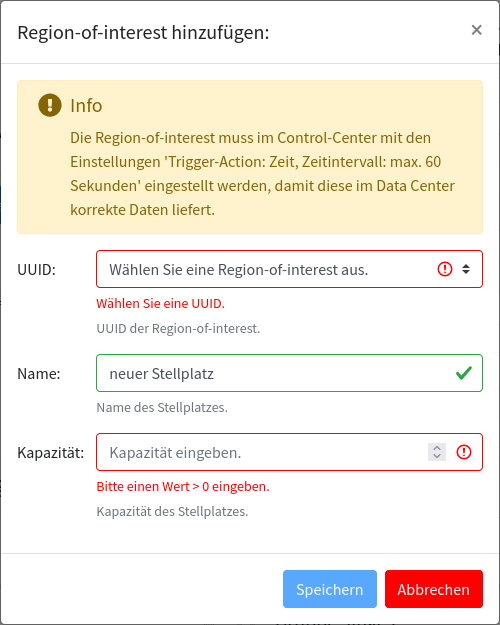 Abbildung: Hinzufügen eines Stellplatzes