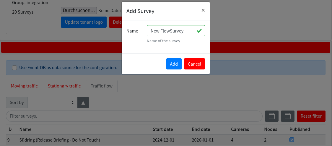 Figure 2: Adding a new survey.