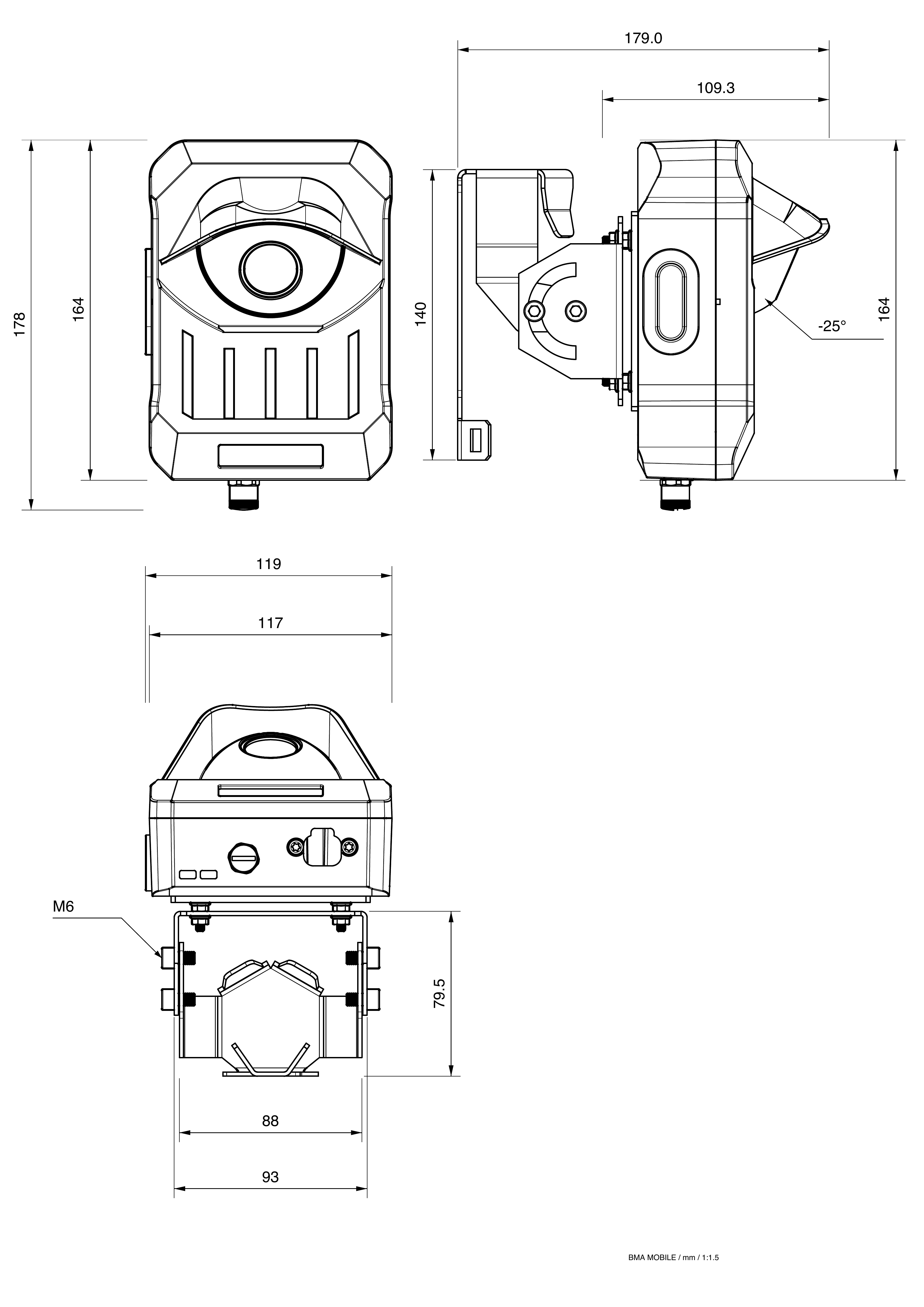 BMA Mobile general arrangement and dimensions in millimeters