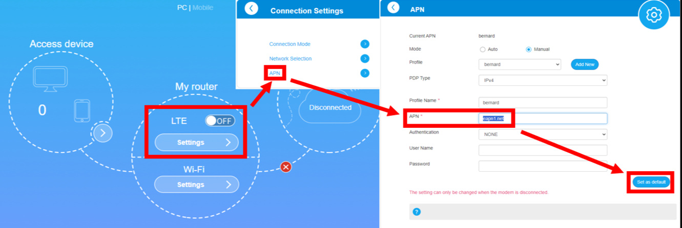 Configure the APN profile