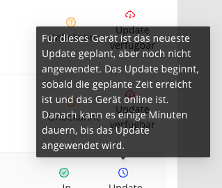 Tooltip zum verfügbaren Update, das noch nicht angewendet wurde